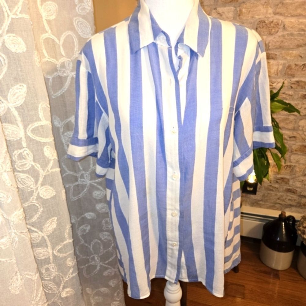 Vince Camuto Blue and Cream Striped Blouse Or coverup Size XS